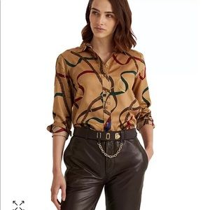 LAUREN RALPH LAUREN
Printed Cotton Sateen Buttoned Top